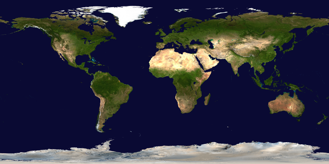 The Earth from space: Africa and Europe under scattered cloud, the oceans deep blue